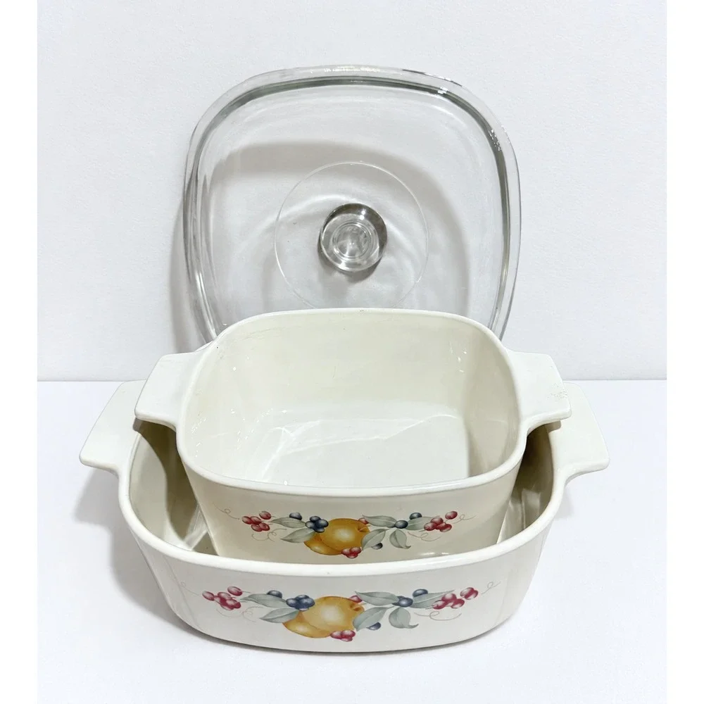 Corningware Abundance Fruit Square Casserole Set Large 8.5